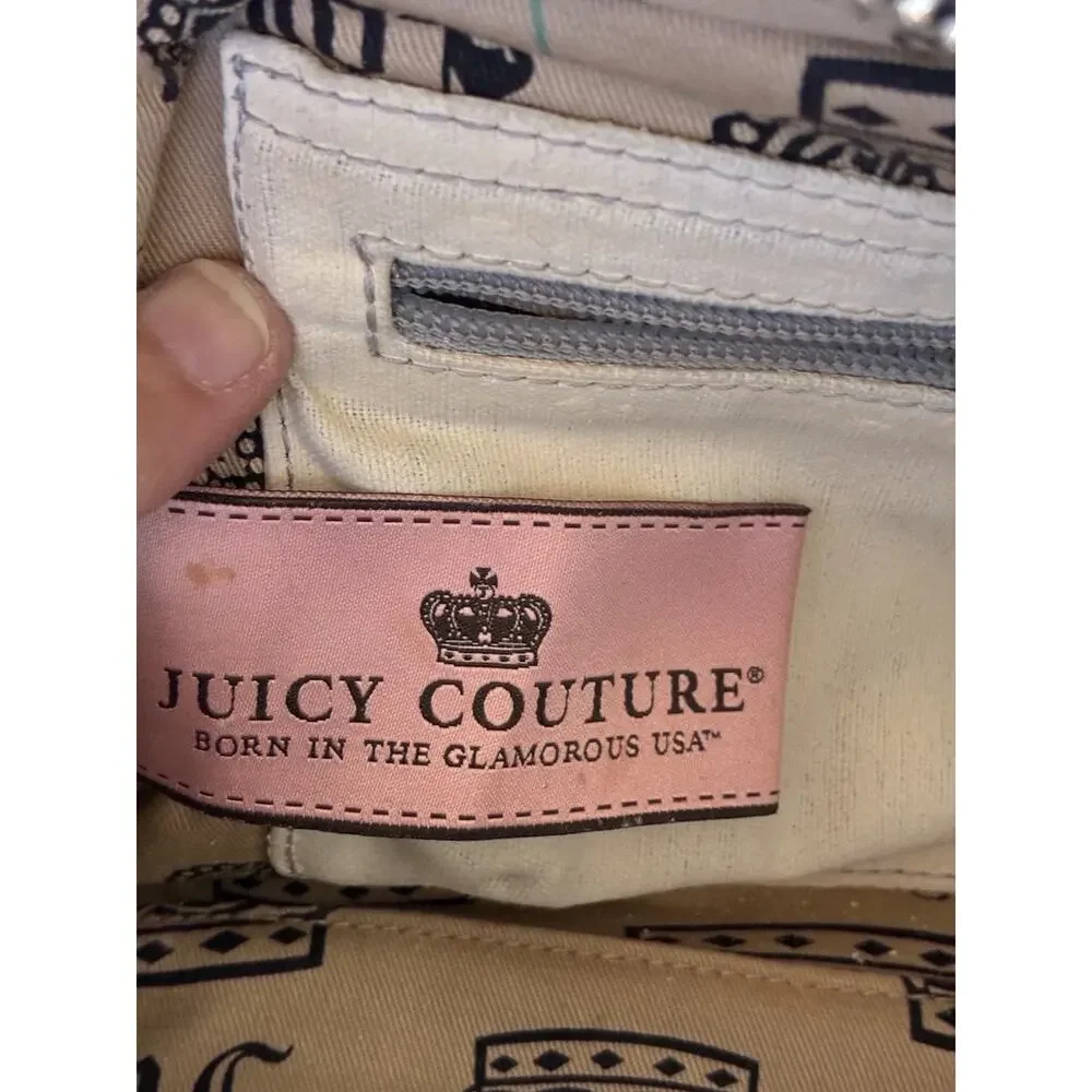 VTG Juicy Couture Bowler Bag Purse Velour Silver Royal Juicy Charm Retro Y2K